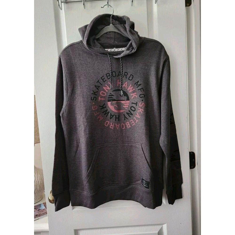 Tony Hawk Stamped Graphic Hoodie Mens  Gray Pullover Kangaroo Pocket Size M‎